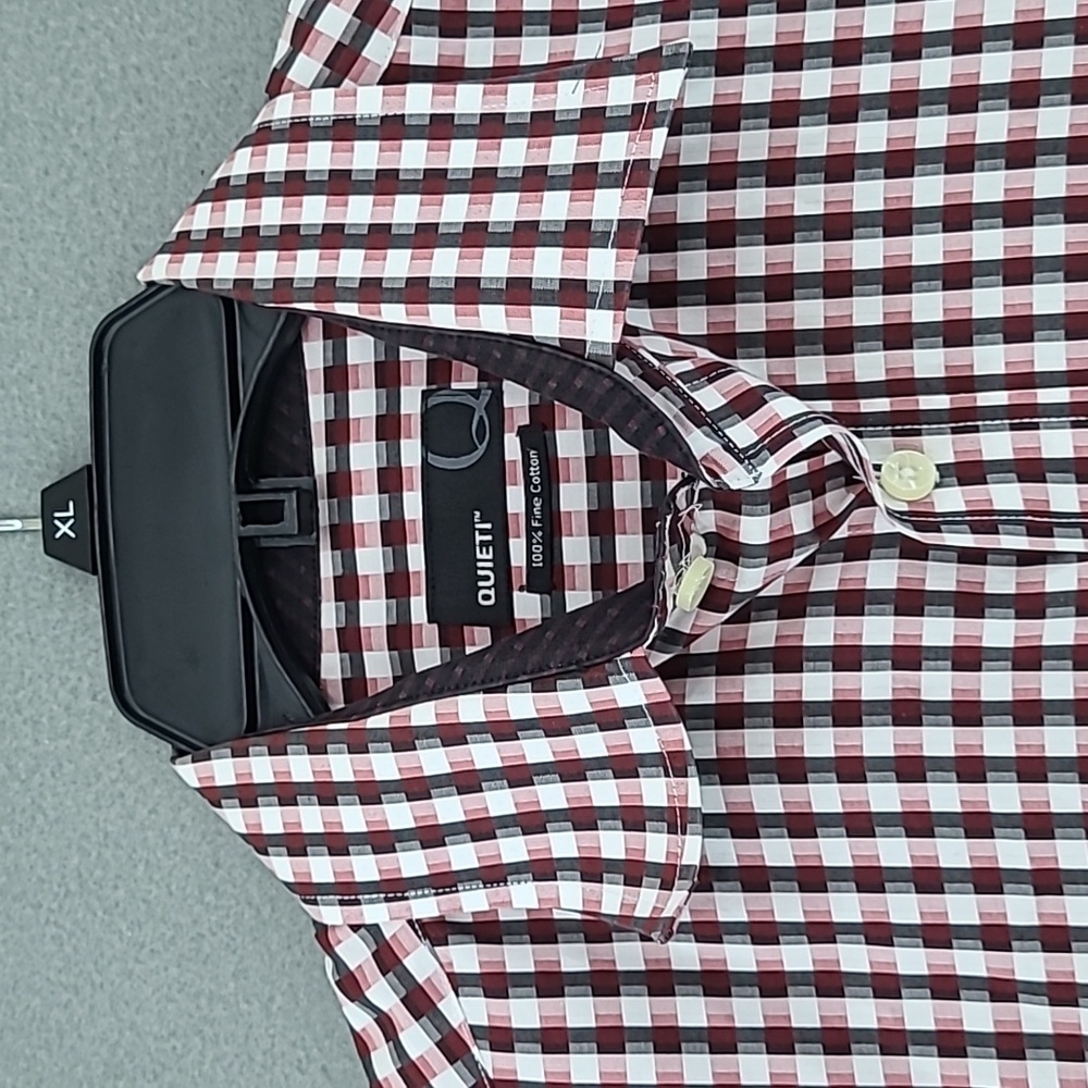 QUIETI Men's Red Black Check Long Sleeve Cotton Button Up Shirt - Size Large